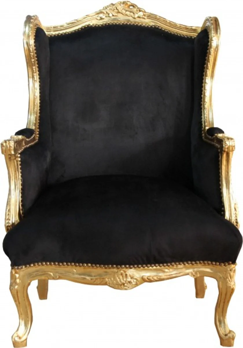 Baroque Lounge Throne Chair Black/Gold Mod2 - Ear Armchair - Wing Chair Tron Chair