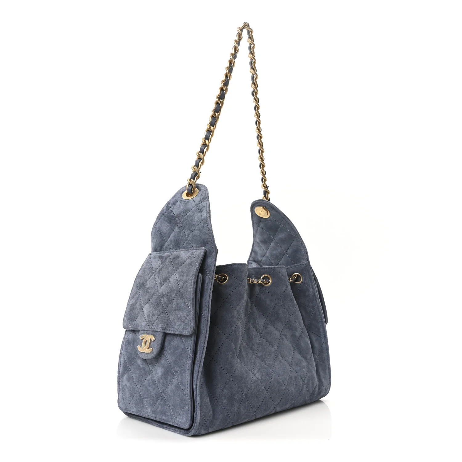 Suede Quilted Small Chanel 25 Handbag Blue - Top Club