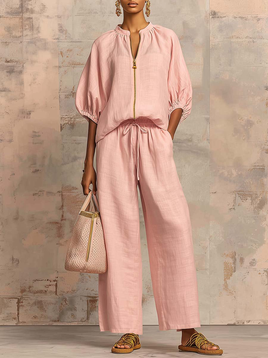 Stylish Cozy Shirt & Wide-Leg Pants Linen Cotton Two-Piece Set - Nordfashionstorm - Women's Clothing, Fashion for You - Nordfashionstorm.com