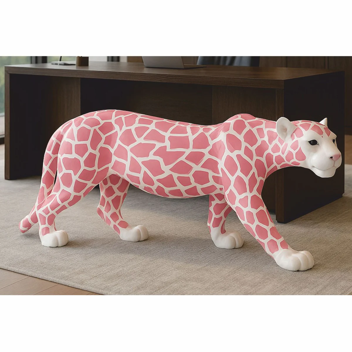 Decorative sculpture panther white / pink 160 x H. 72 cm - decorative figure