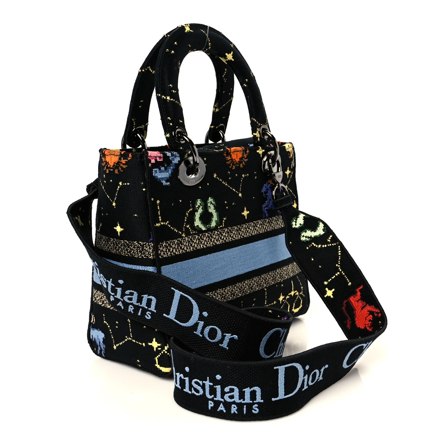 Canvas Pixel Zodiac Embroidered Medium Lady D-Lite Nero Multicolor - Top Club