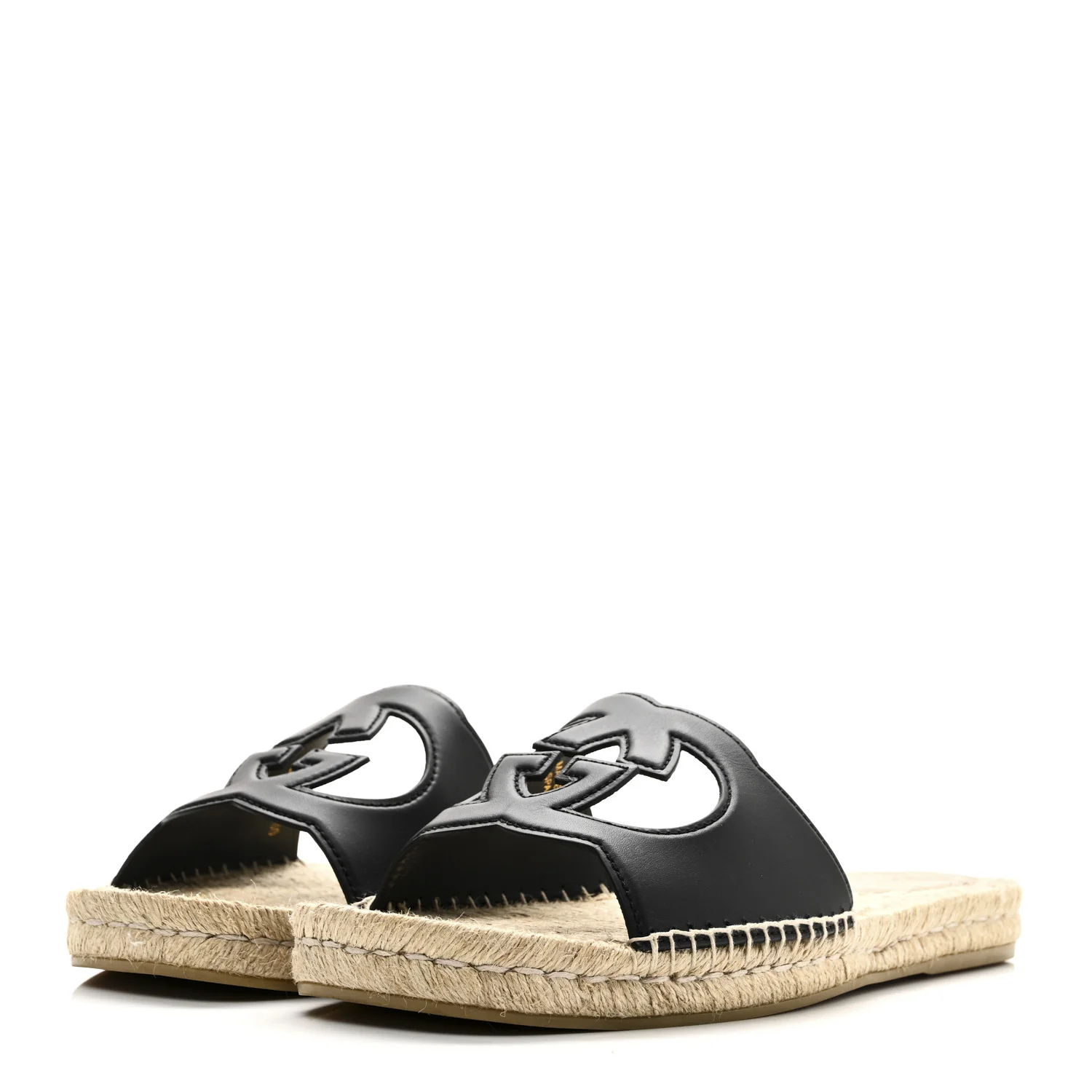 Cosmos Softy Calfskin Espadrille Mens Interlocking G Cut Out Slide Sandals 10 Black - Top Club