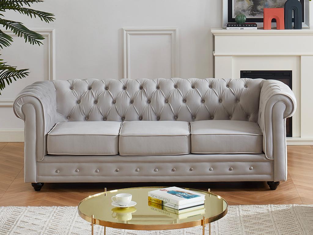 Sofá 3 plazas de terciopelo color gris plata
