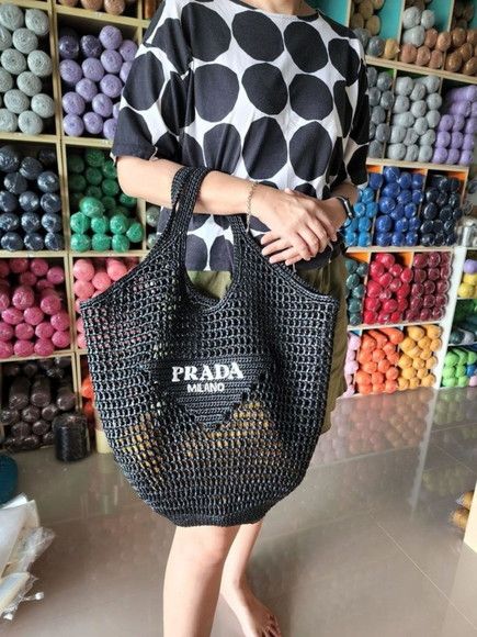 Prada Raffia Tote Bag-Black - Top Club