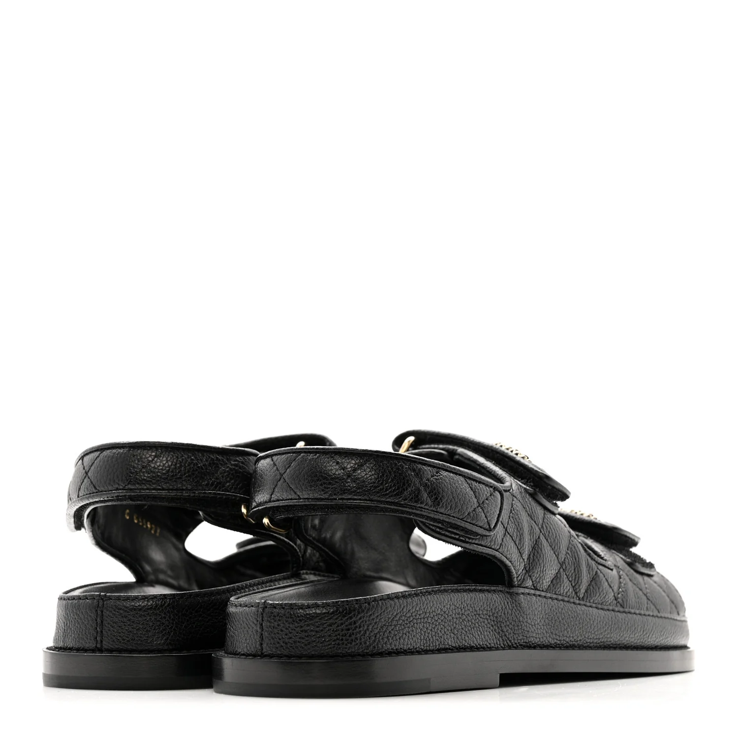 Grained Calfskin Velcro Dad Sandals 38.5 Black - Top Club