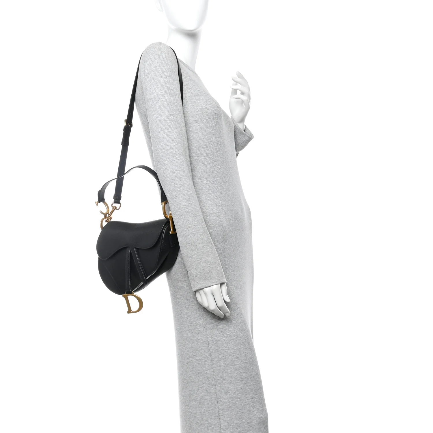 Grained Calfskin Saddle Bag With Strap Black