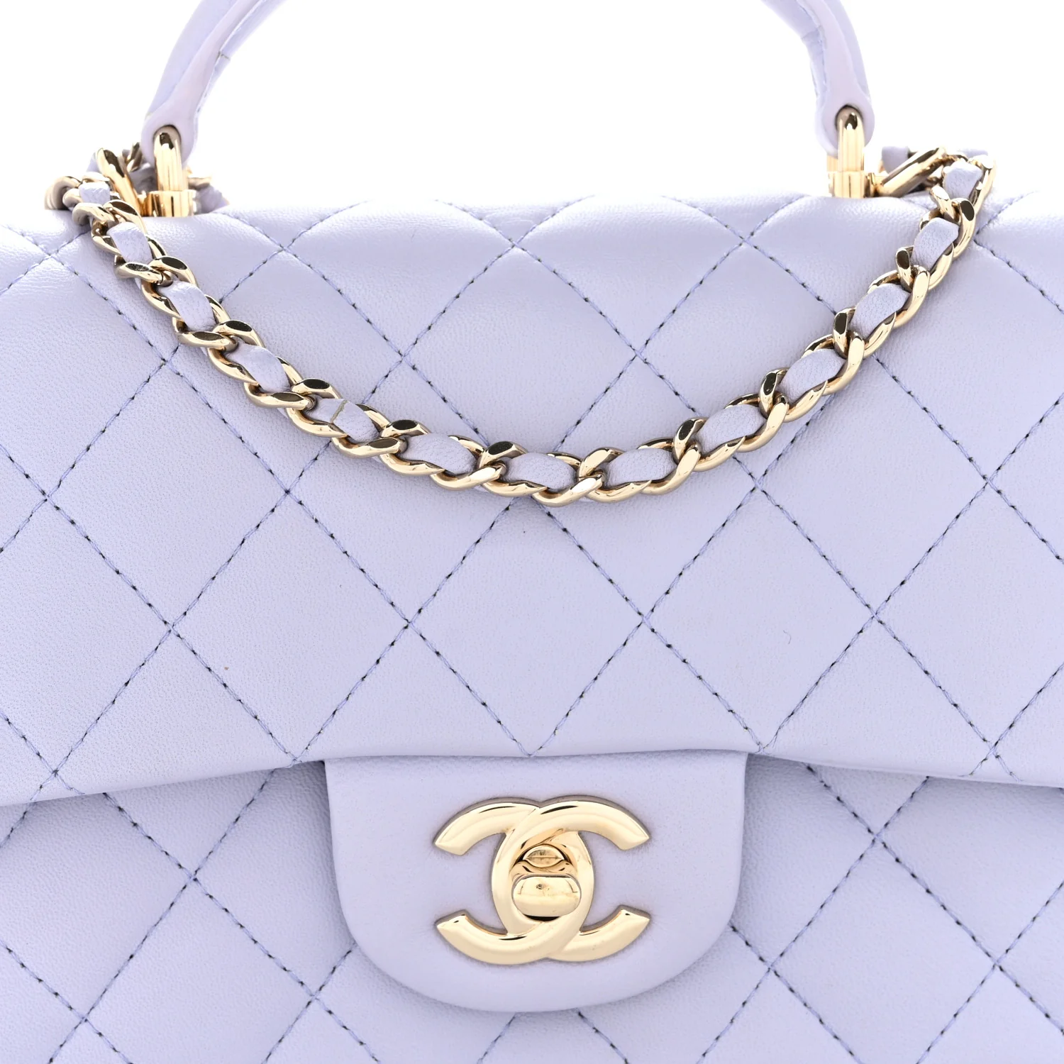 Lambskin Quilted Mini Top Handle Rectangular Flap Light Purple - Top Club
