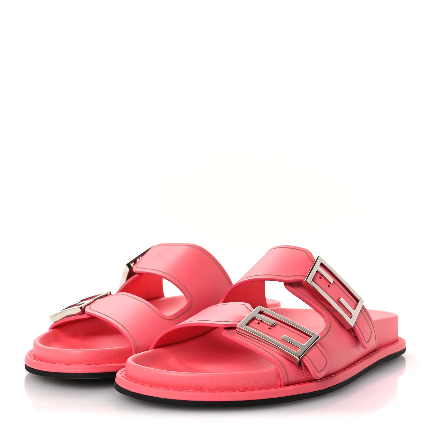Vitello Fendi Feel Buckled Slide Sandals 38 Pink Dalia - Top Club