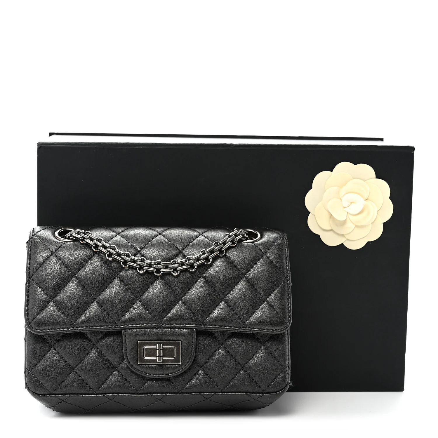 Metallic Sheepskin Quilted 2.55 Reissue Mini Flap Dark Silver - Top Club