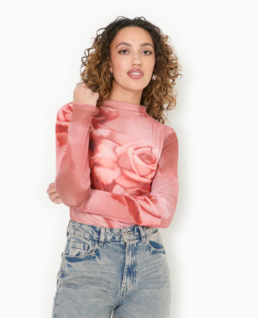 Pimkie Top manches longues en résille motif roses
