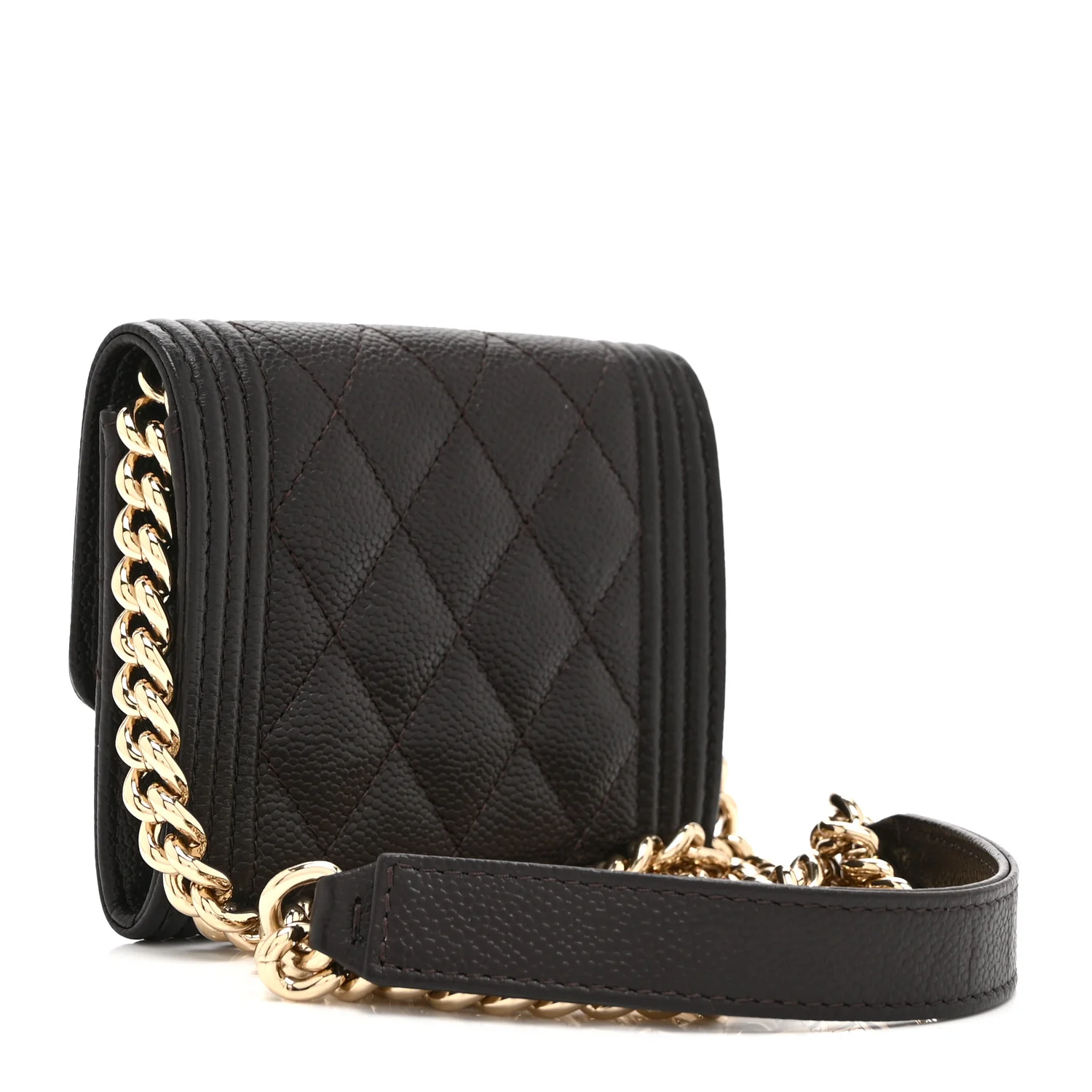 Caviar Quilted Boy Card Holder On Chain Black - Top Club