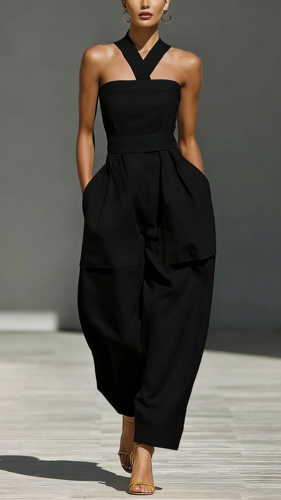 Women's Linen Blend Crossover Halter Neck Loose Fit Jumpsuit - Nordfashionstorm - Women's Clothing, Fashion for You - Nordfashionstorm.com