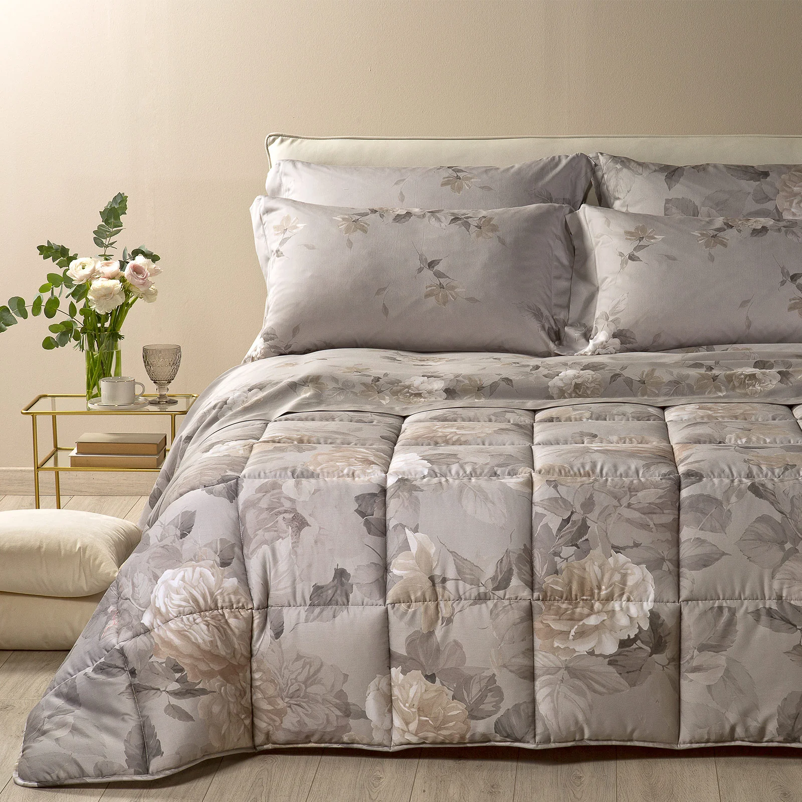 Piuma quilt in Cotton satin Rosalba marriage Tortora Dreaming