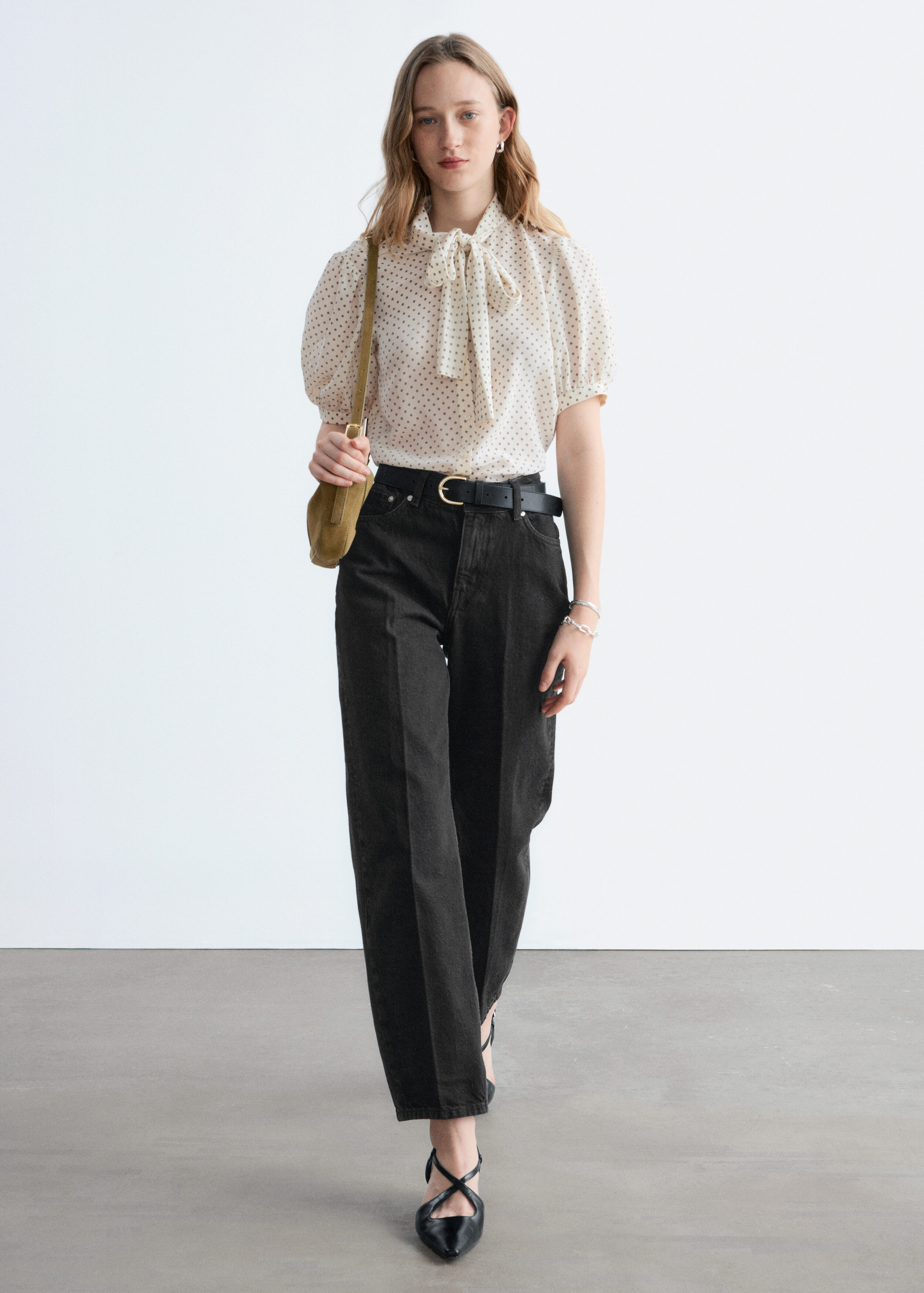 & Other Stories PRINTED TIE-NECK SILK BLOUSE