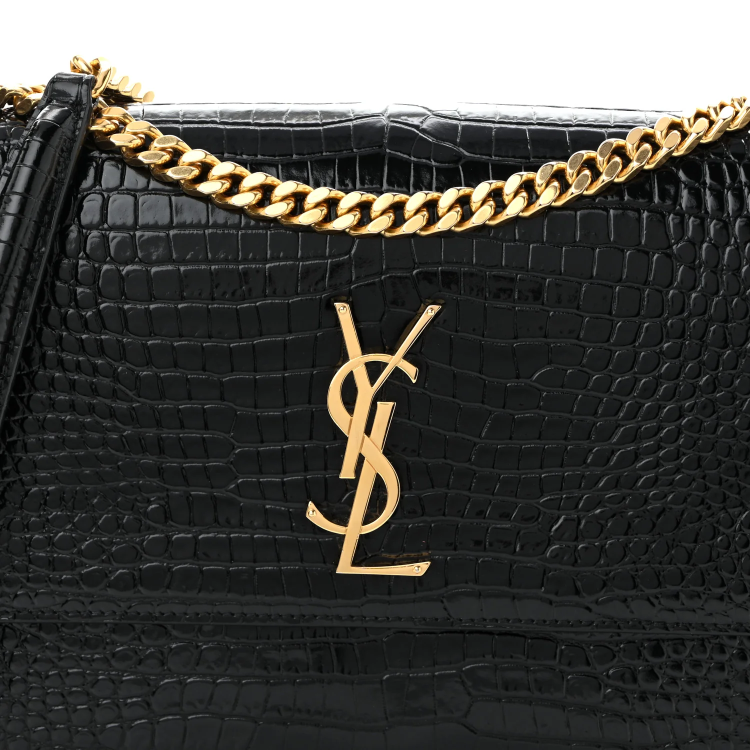Calfskin Crocodile Embossed Large Monogram Sunset Black - Top Club