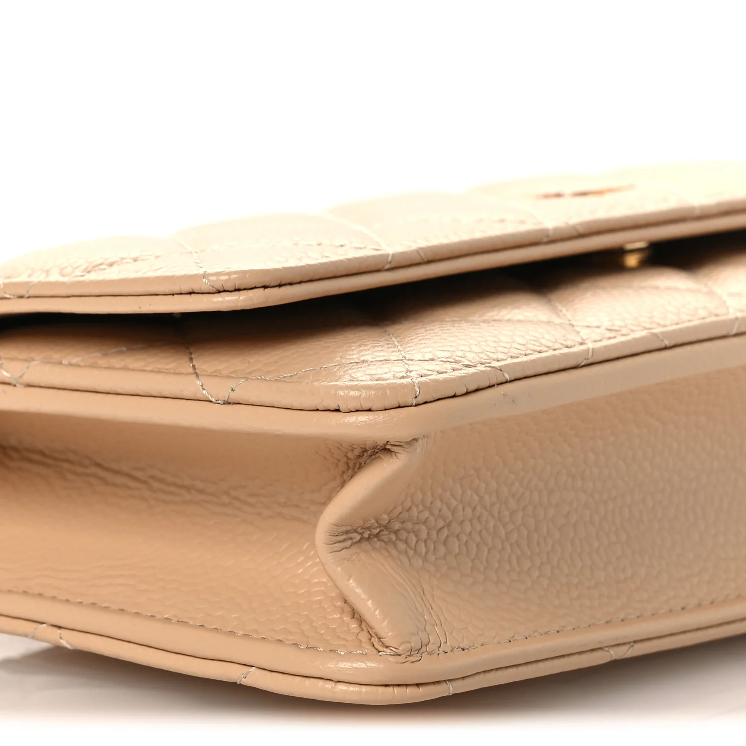 Caviar Quilted Wallet on Chain WOC Beige - Top Club