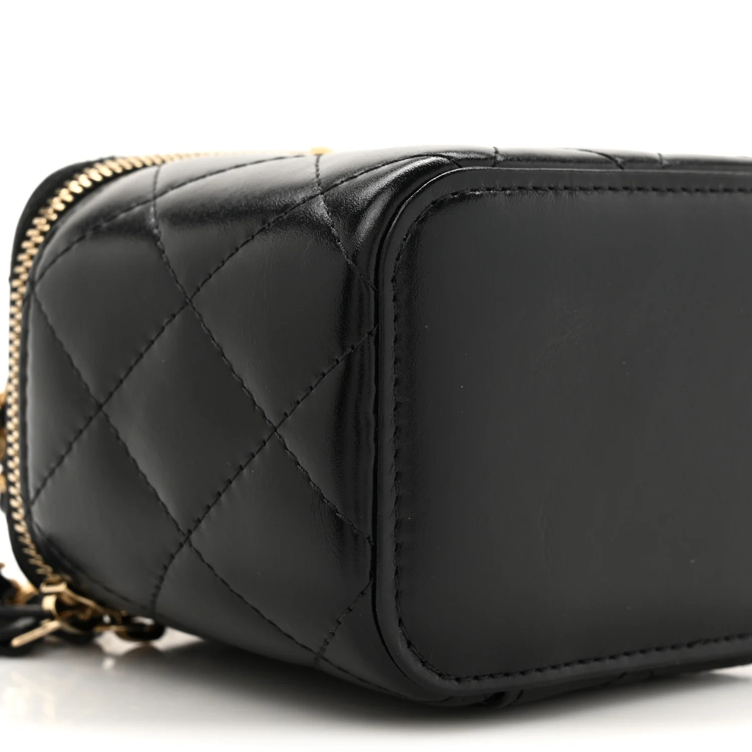 Calfskin Quilted Mini Perfect Fit Vanity Case With Chain Black - Top Club