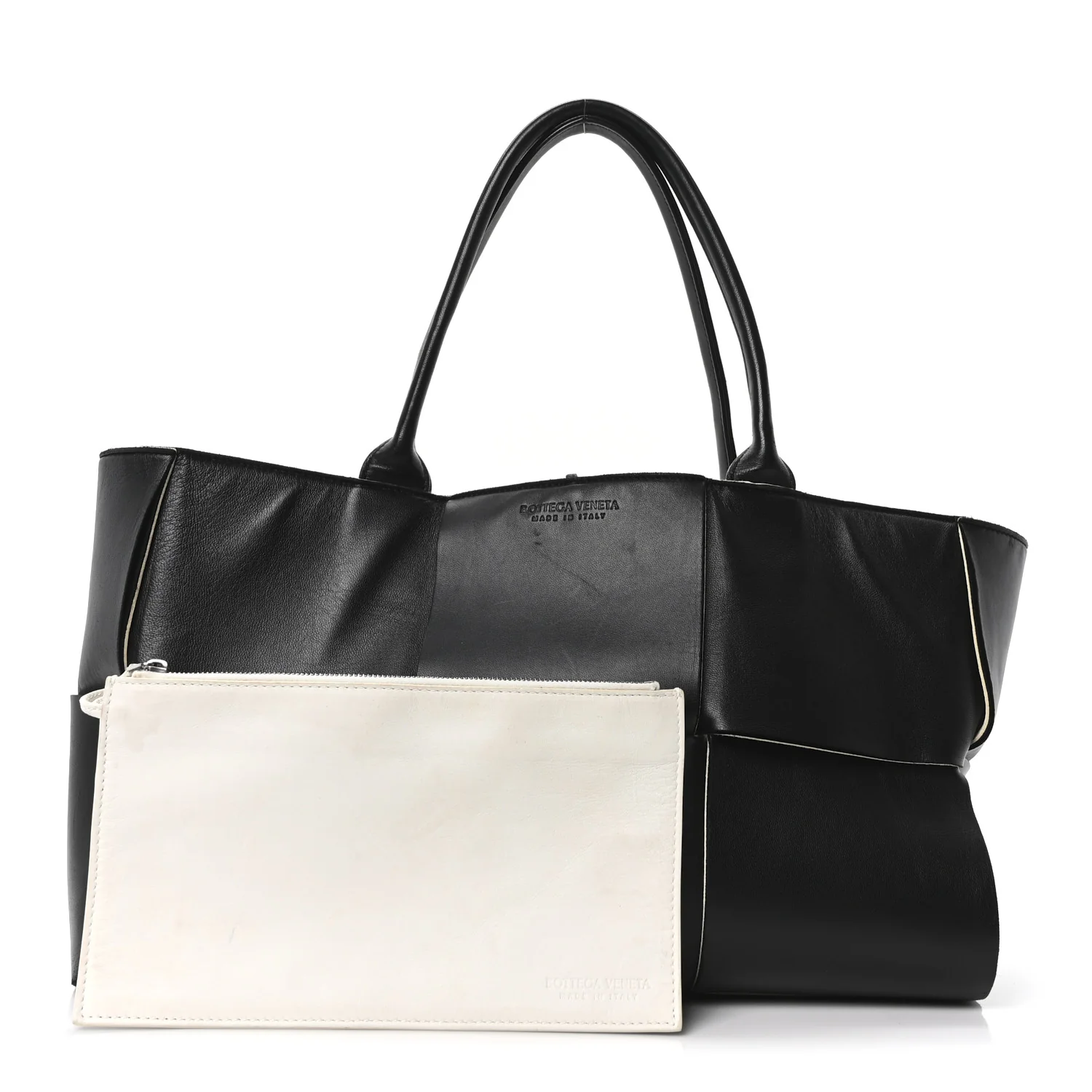 Nappa Maxi Intrecciato Medium Arco Tote Black White - Top Club