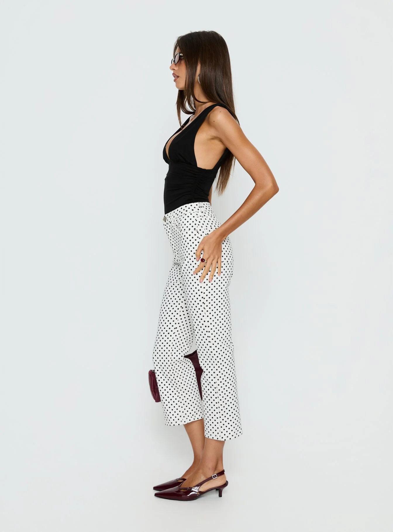Cindee High Rise Cropped Jeans White Polka Dot