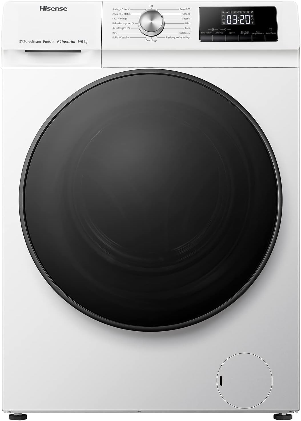Hisense WDQA9014EVJM Lavasciuga 9+6 Kg, 1400 Rpm, 15 Programmi Automatici, Vapore, Motore Inverter, Classe Efficienza Energetica D, Classe Efficienza Lavaggio A, Display LED, Programma Rapido