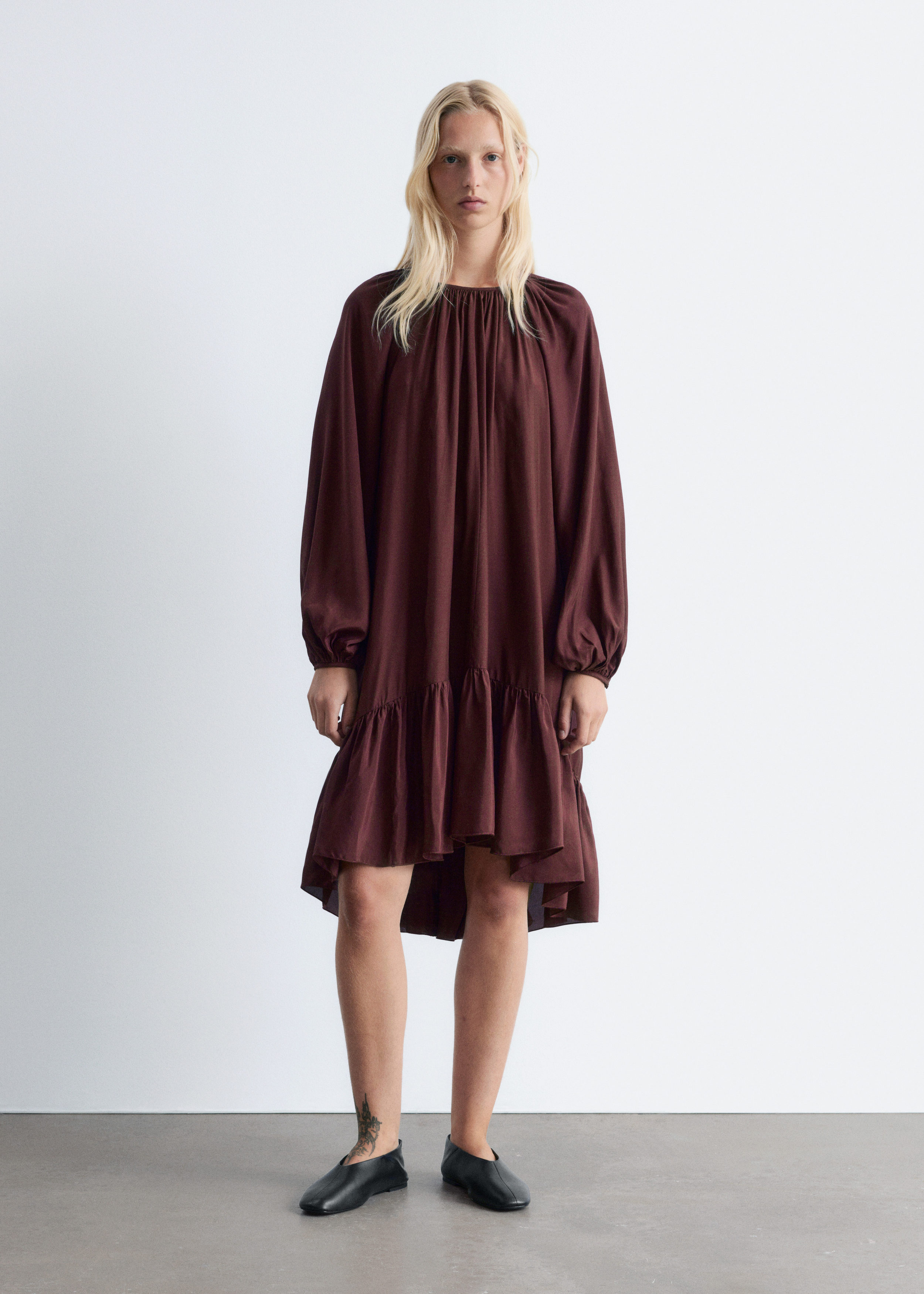 & Other Stories FLOUNCED BALLOON-SLEEVE MINI DRESS