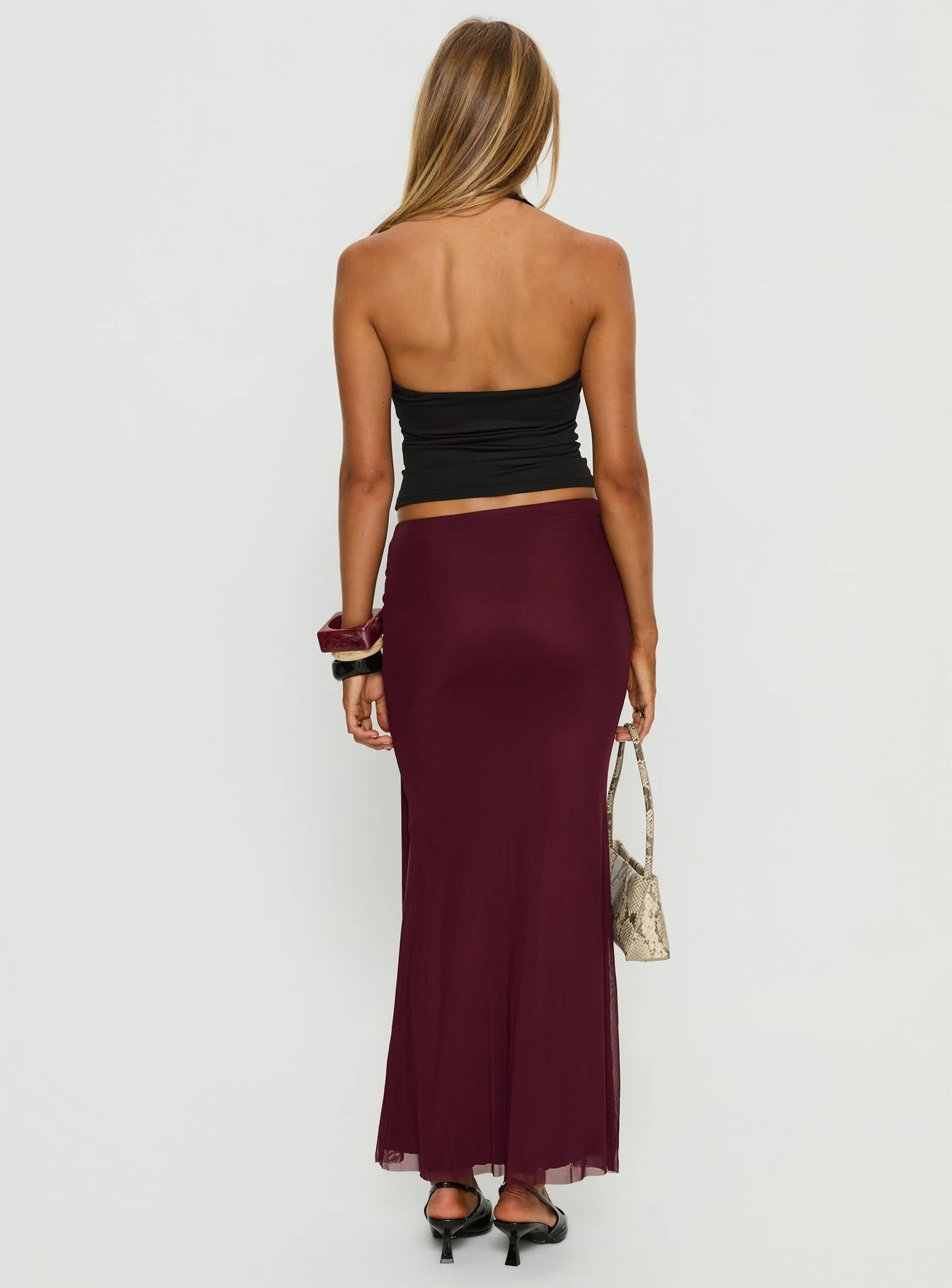 Caviar Tie Maxi Skirt Currant