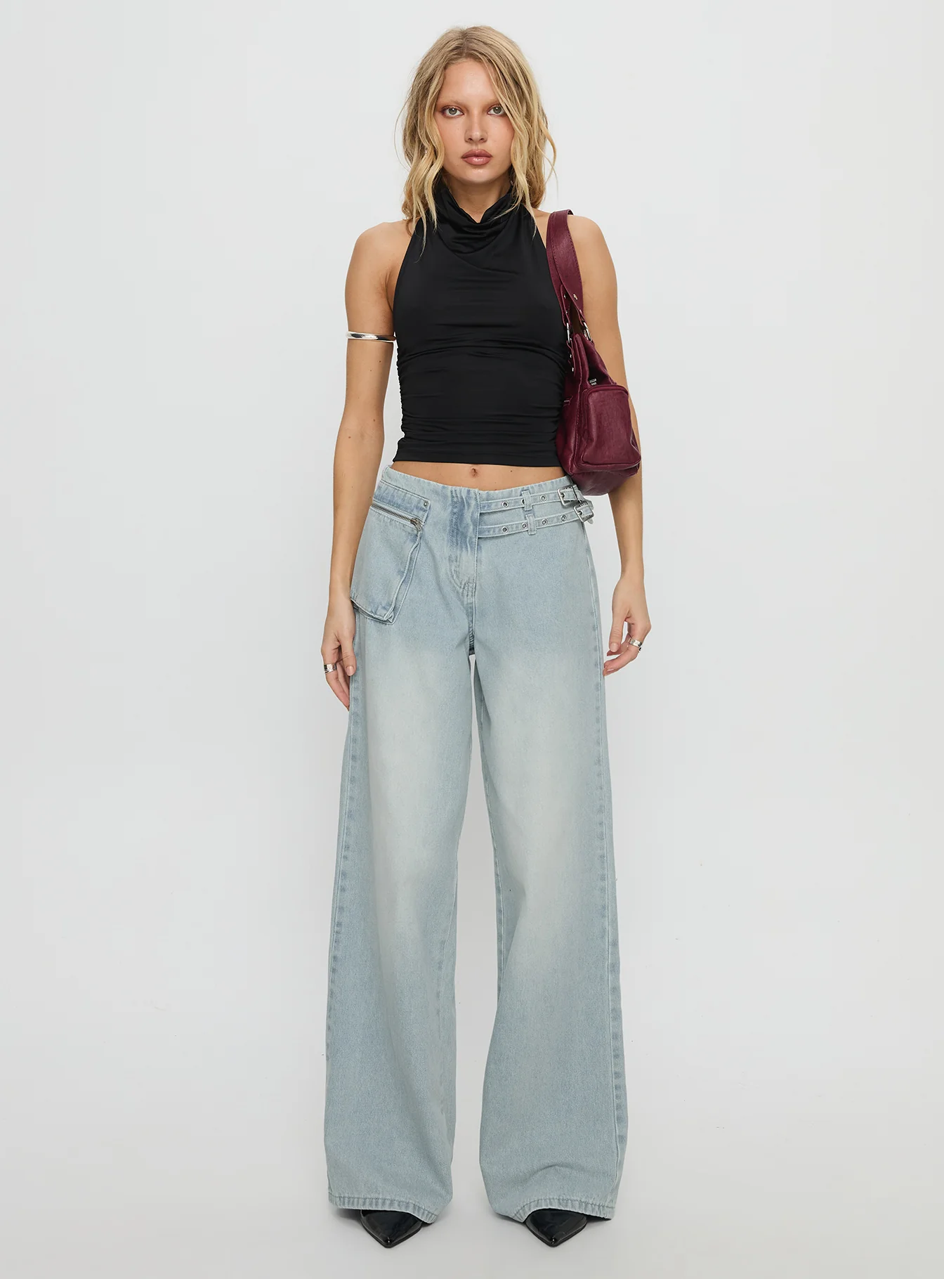Paltrow Mid Rise Wide Leg Cargo Jeans Faded Blue Wash