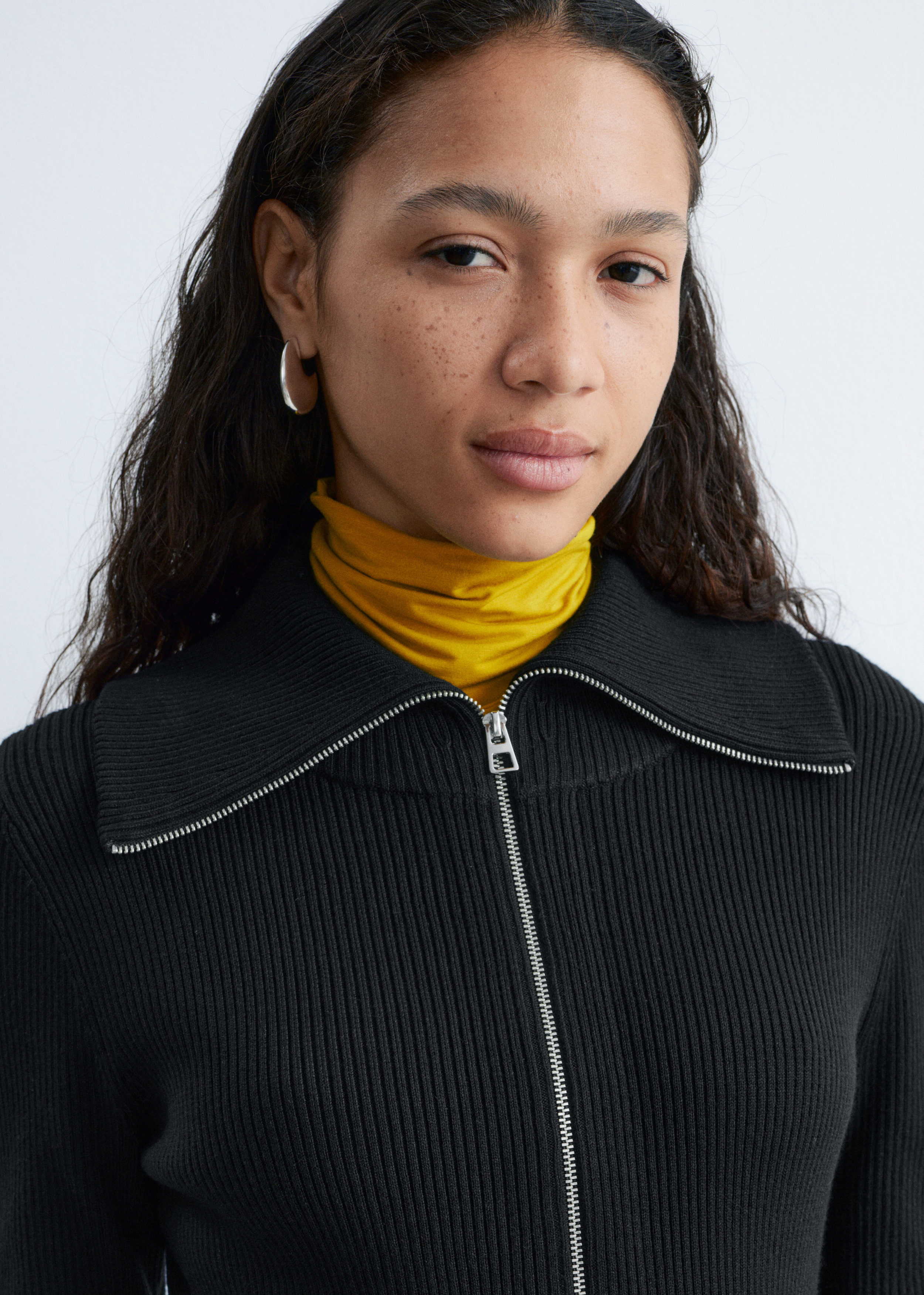 & Other Stories RIBBED ZIP-FRONT MIDI DRESS