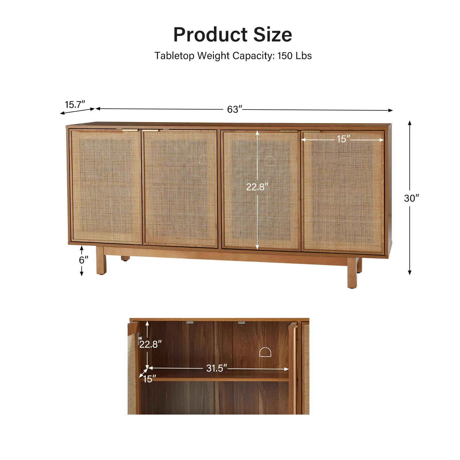 Otmar 63¡° Wide Natural Rattan Mesh Multi-Purpose Sideboard