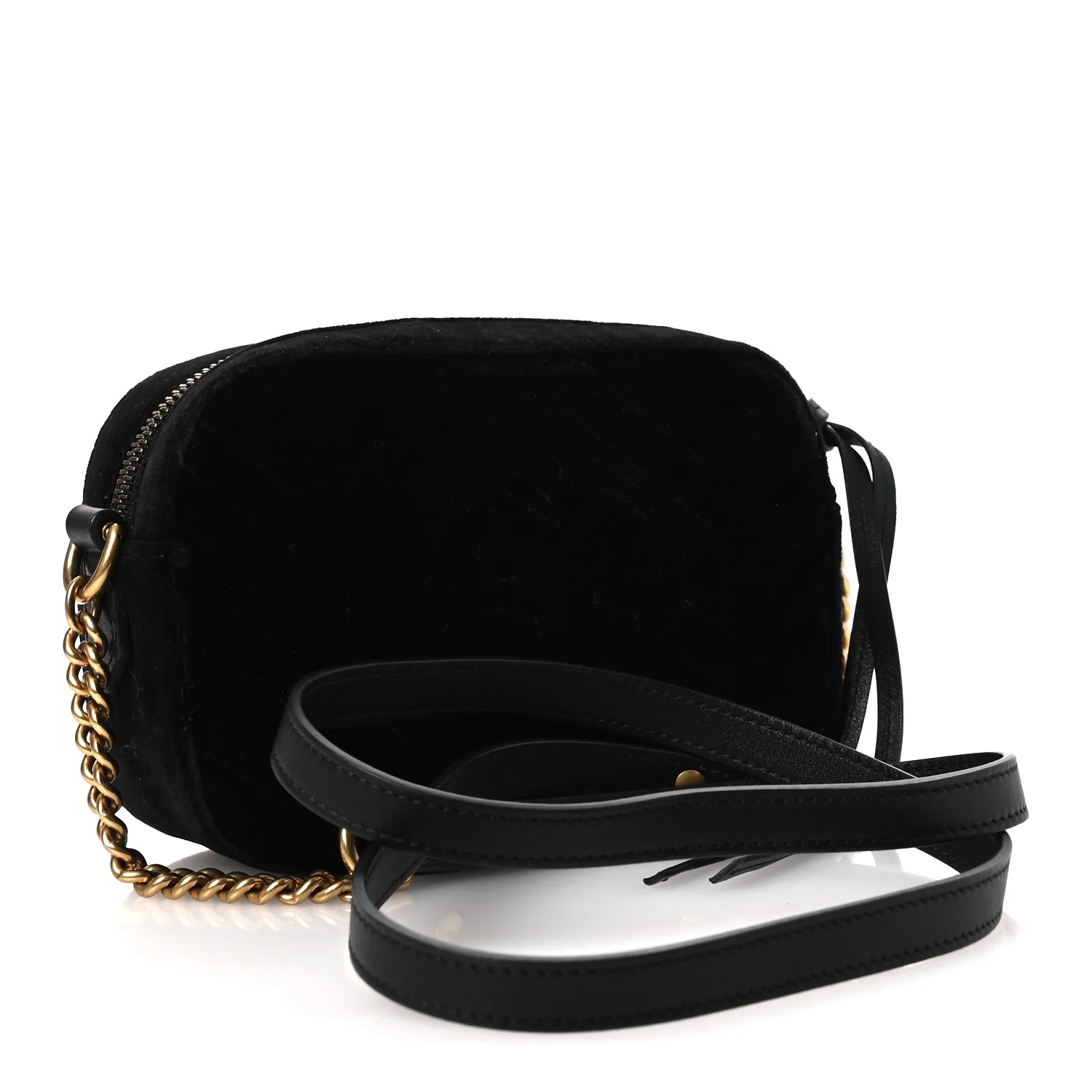 Velvet Matelasse Marquise Crystals Mini GG Marmont Chain Shoulder Bag Black - Top Club