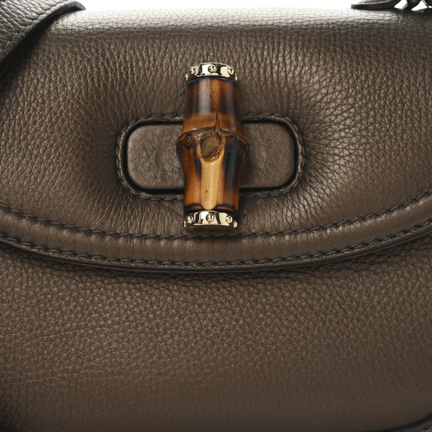 Metallic Calfskin Medium New Bamboo Top Handle Bag Bronze - Top Club