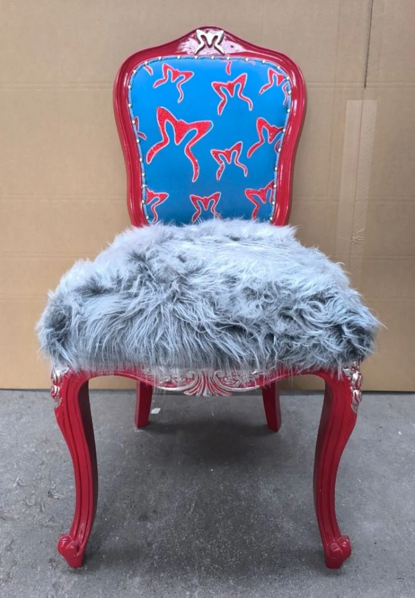 Luxury Baroque Dining Room Chair Gray / Blue / Red / Silver - Baroque Furniture