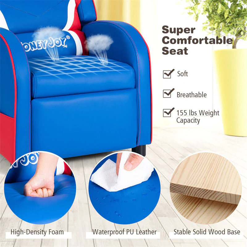 Kids Recliner Chair, Adjustable PU Leather Gaming Sofa with Footrest, Lumbar Support & Side Pockets, Ergonomic Children Lounge Armchair