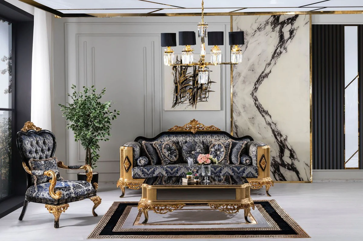 Luxury baroque coffee table black / gold - solid wood living room table in baroque style - baroque style living room furniture - baroque furniture - baroque furnishings - luxury furniture in baroque style