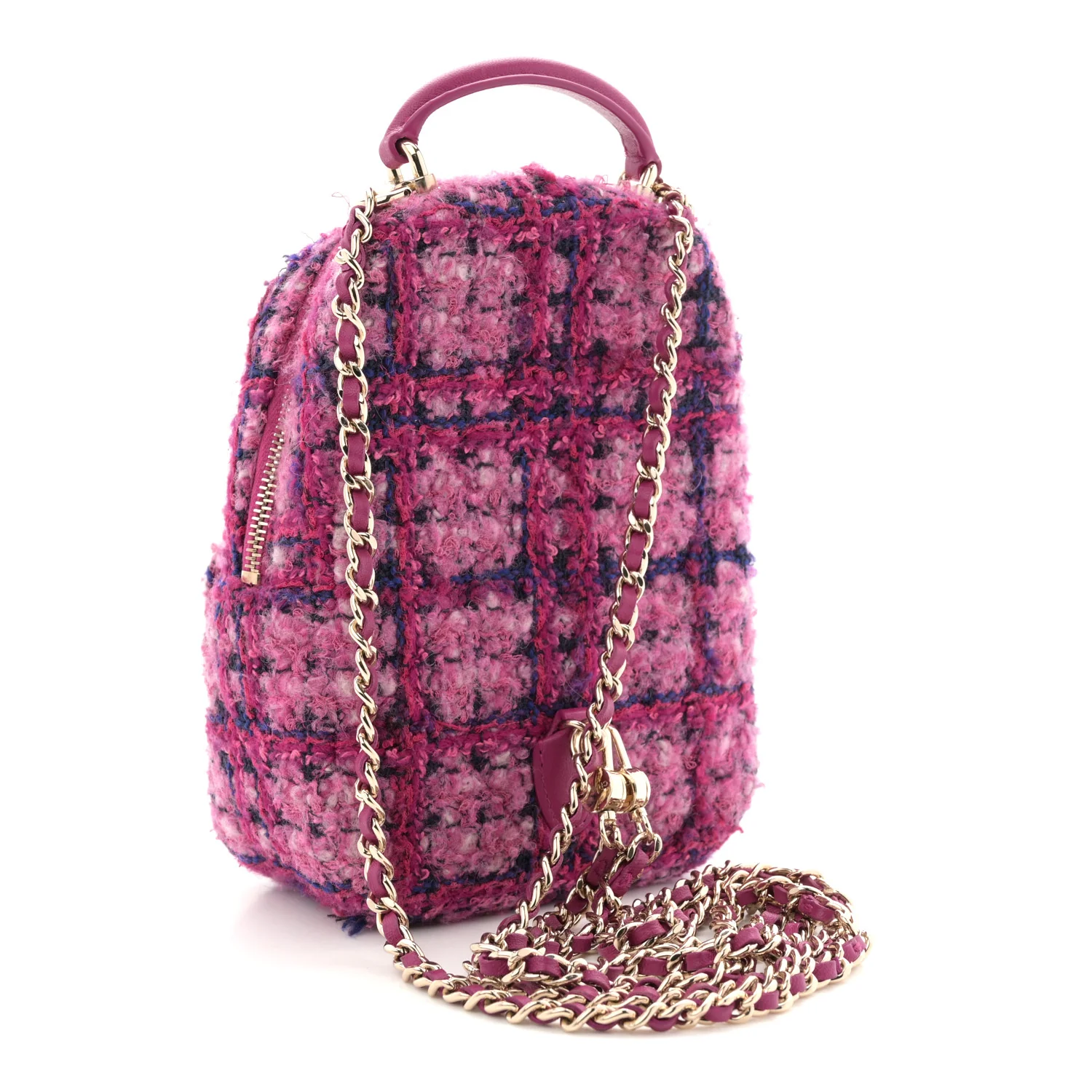 Tweed Quilted CC Mini Classic Backpack Fuchsia Navy - Top Club