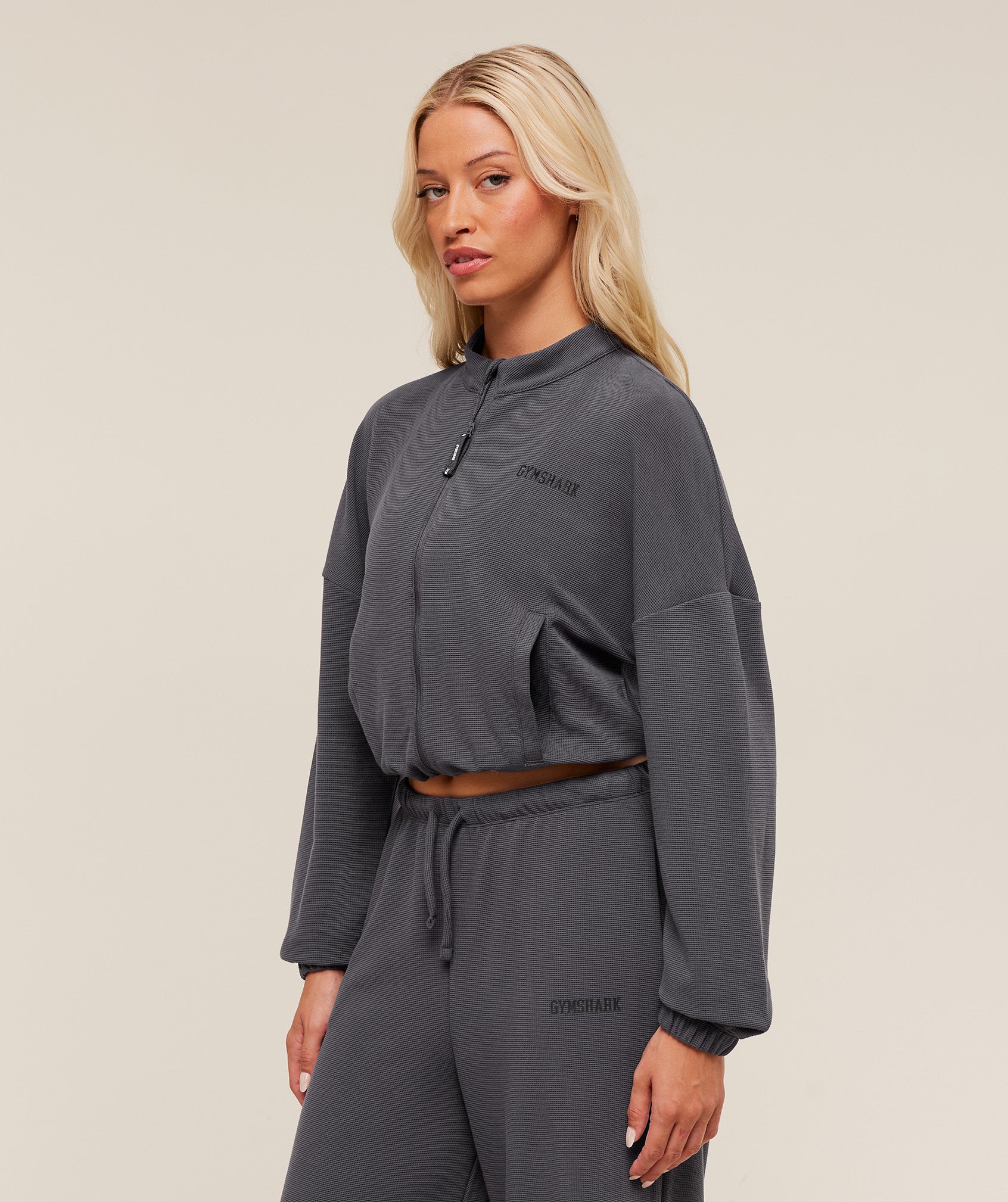 COACH Waffle Midi Zip Up Jacket