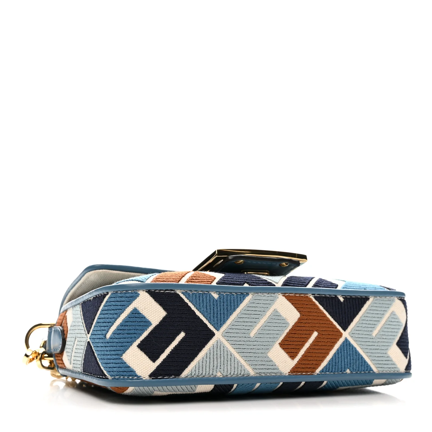 Canvas Vitello King Seta FF Embroidered Mini Baguette Blue Multicolor - Top Club