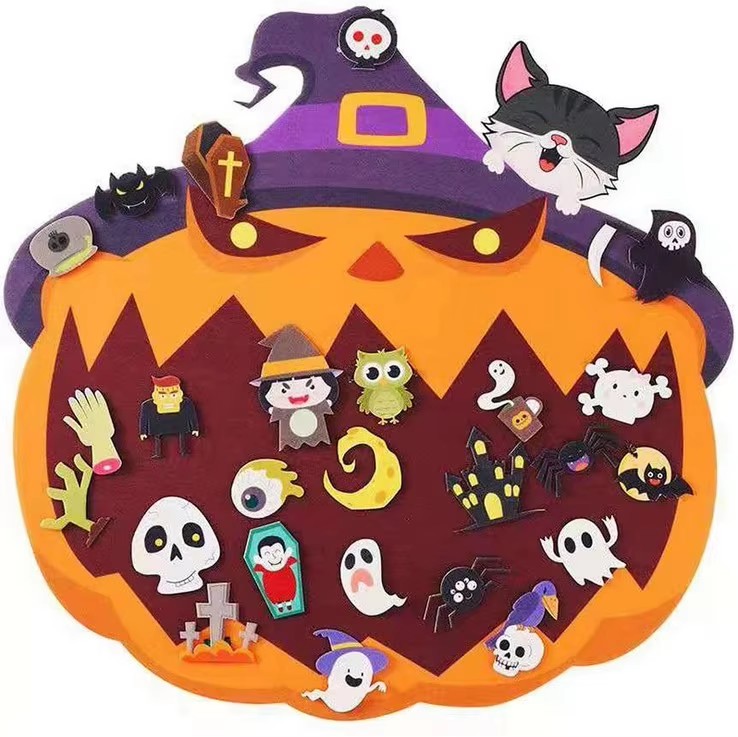 Halloween 3D DIY Felt Wall Hanging Decorations Pumpkin Cat Ornament with Ghost Spider Owl Festive Ambience