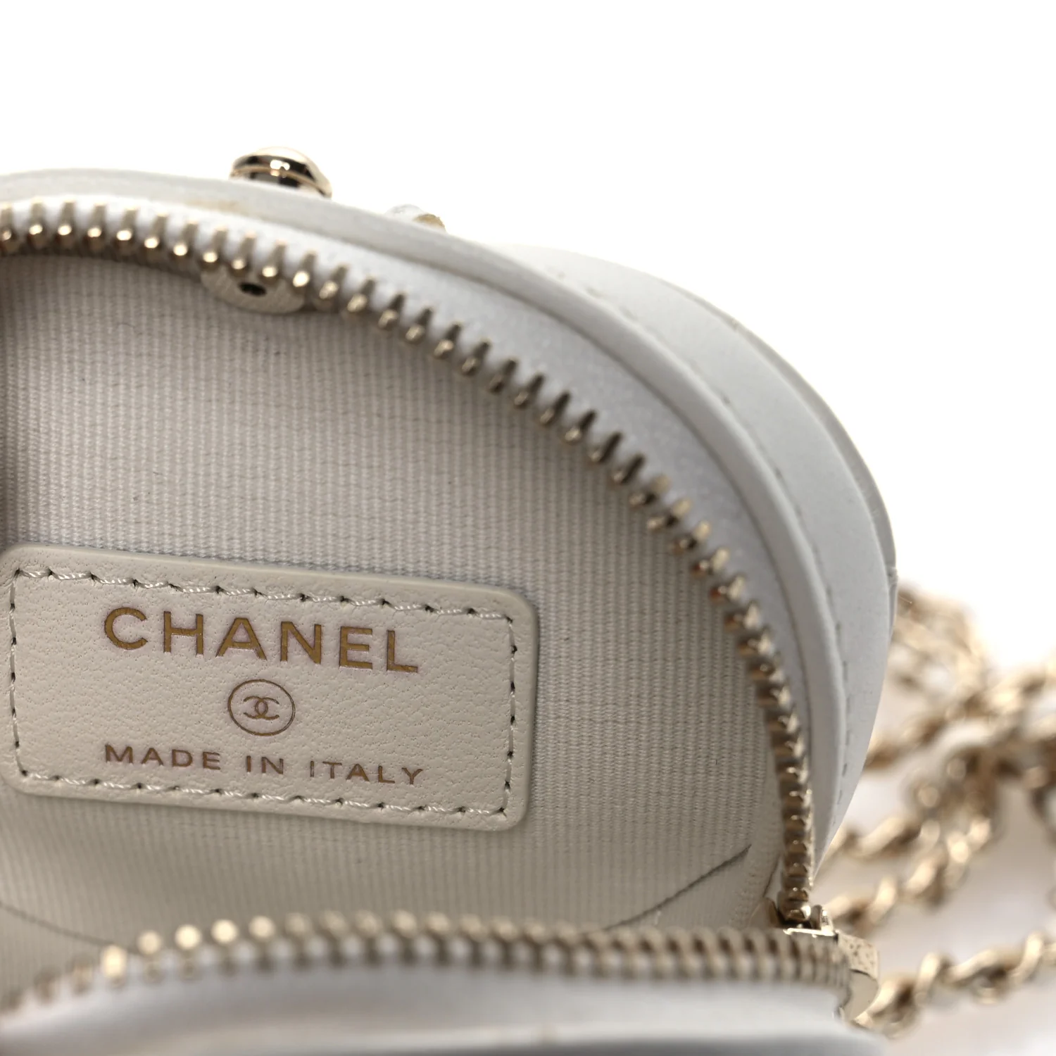 Lambskin Quilted CC In Love Heart Coin Purse With Chain White - Top Club