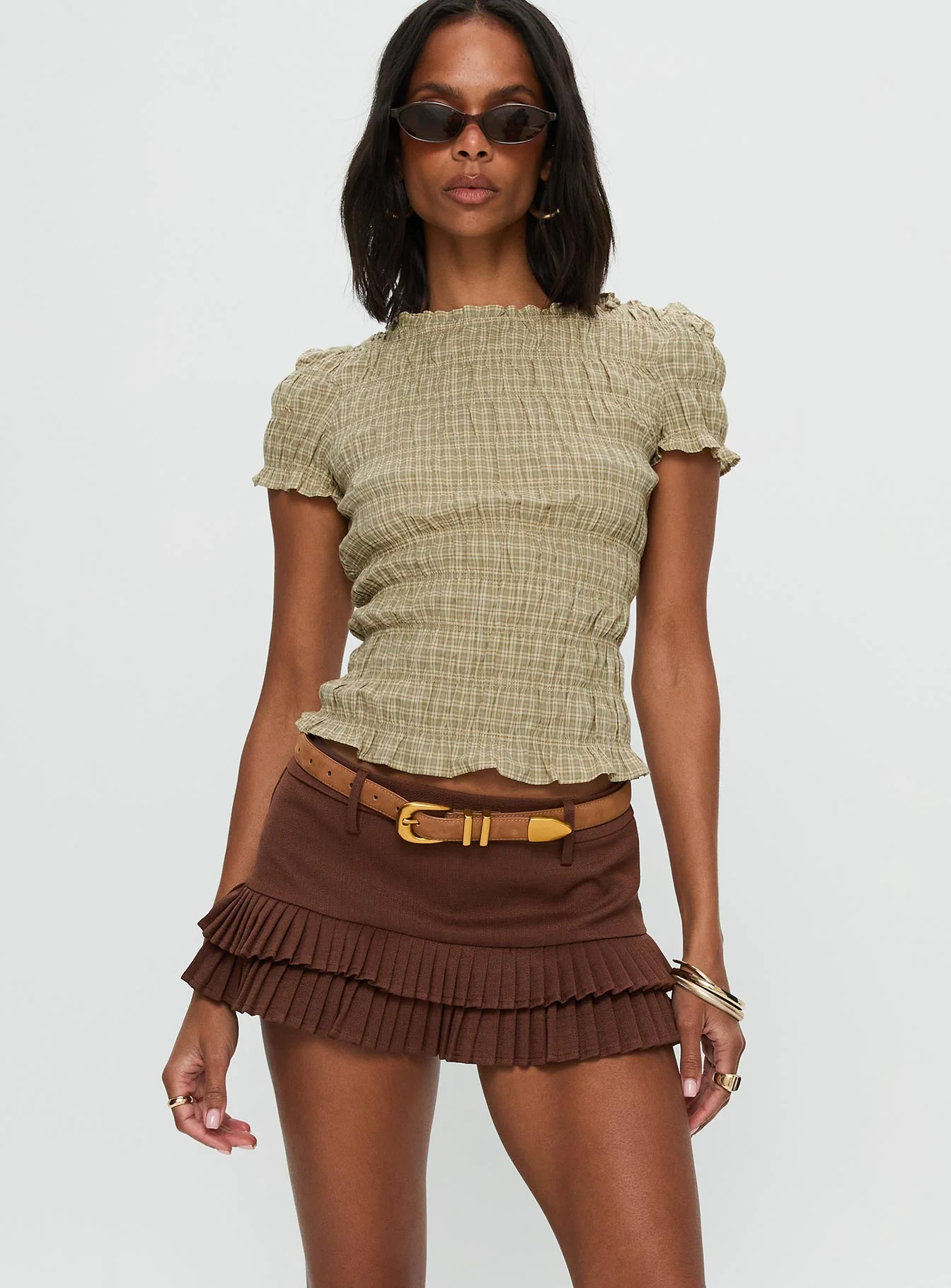 Deei Double Ruffle Mini Skort Chocolate