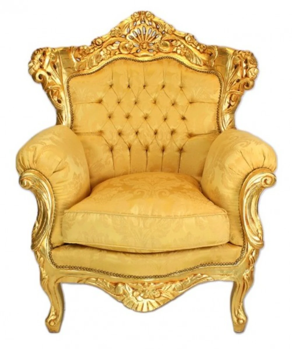Baroque living room set gold bouquet pattern / gold - 3 seater sofa + 2 armchairs