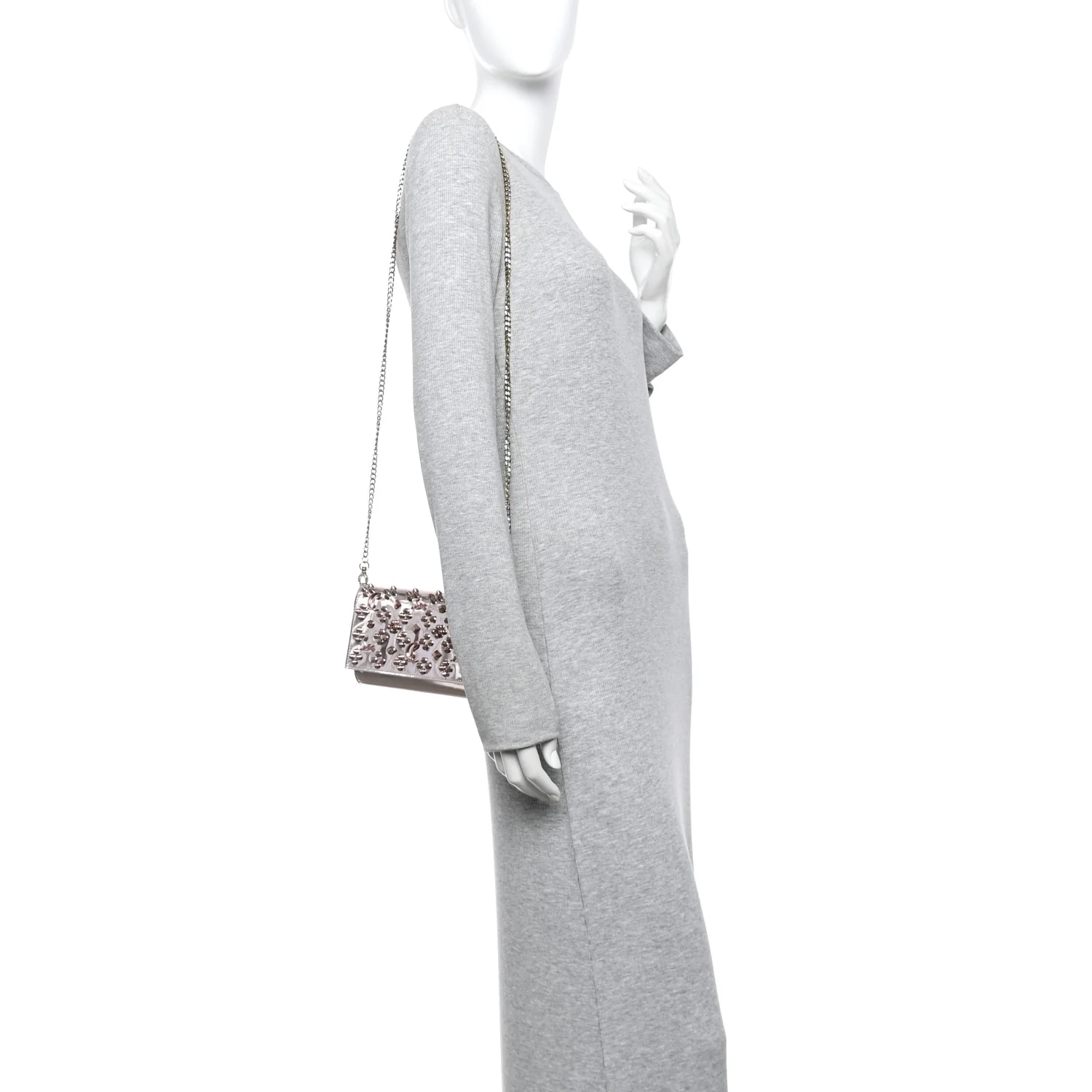 Metallic Patent Calfskin Spikes Loubinthesky Paloma Clutch Pink
