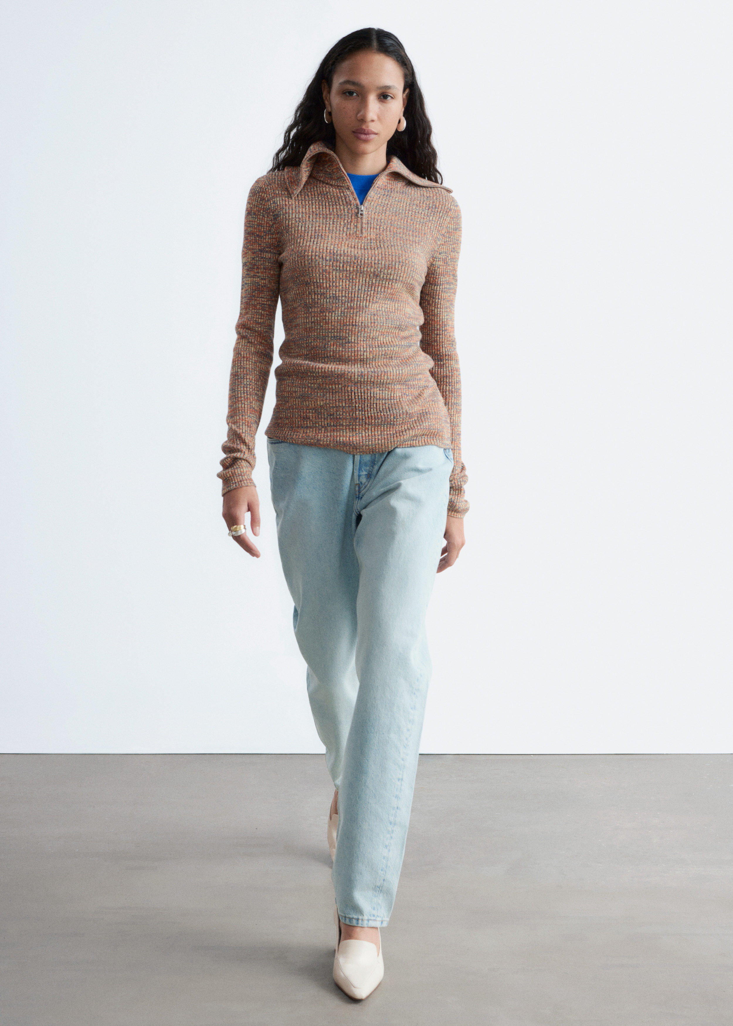 & Other Stories MELANGE KNIT HALF-ZIP TOP