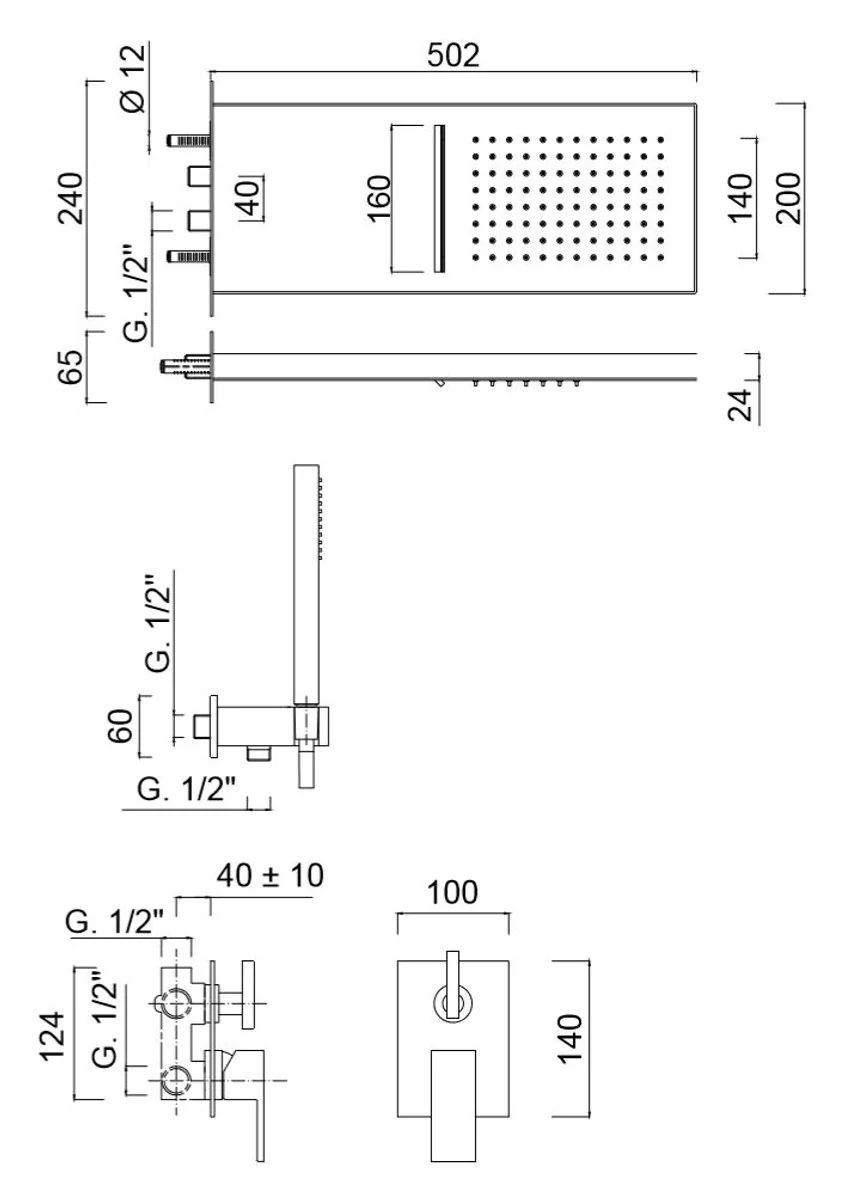 Luxury shower set, concealed single lever shower mixer, concealed shower set, overhead shower with waterfall jet / rain jet, silver - luxury bathroom shower set