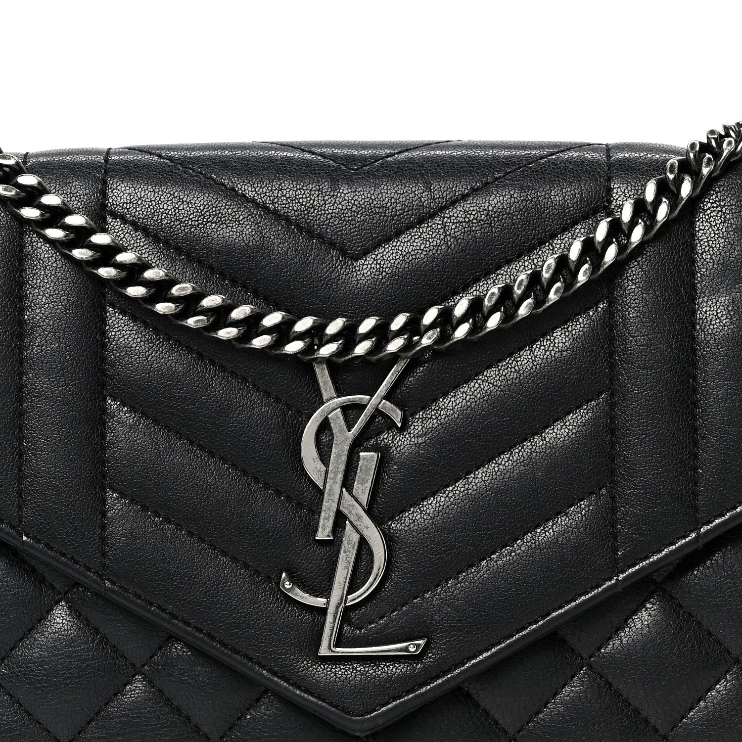Sheepskin Tri-Quilt Monogram Envelope Chain Wallet Black - Top Club