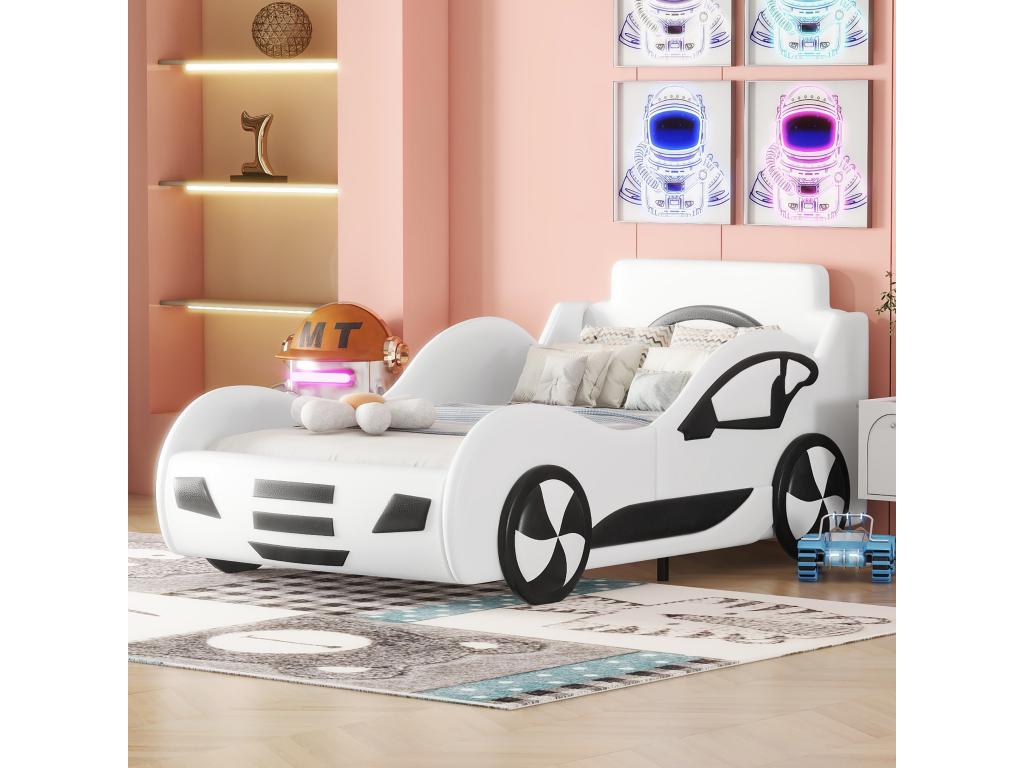 Cama de coche con caja de almacenamiento para niños - 90 x 200 cm - polipiel - Gris