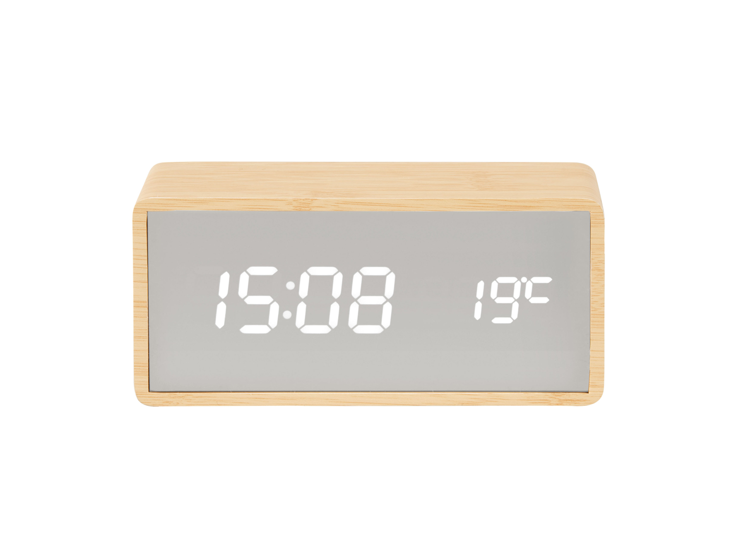 Alarm clock Silver Mirror LED light wood veneer