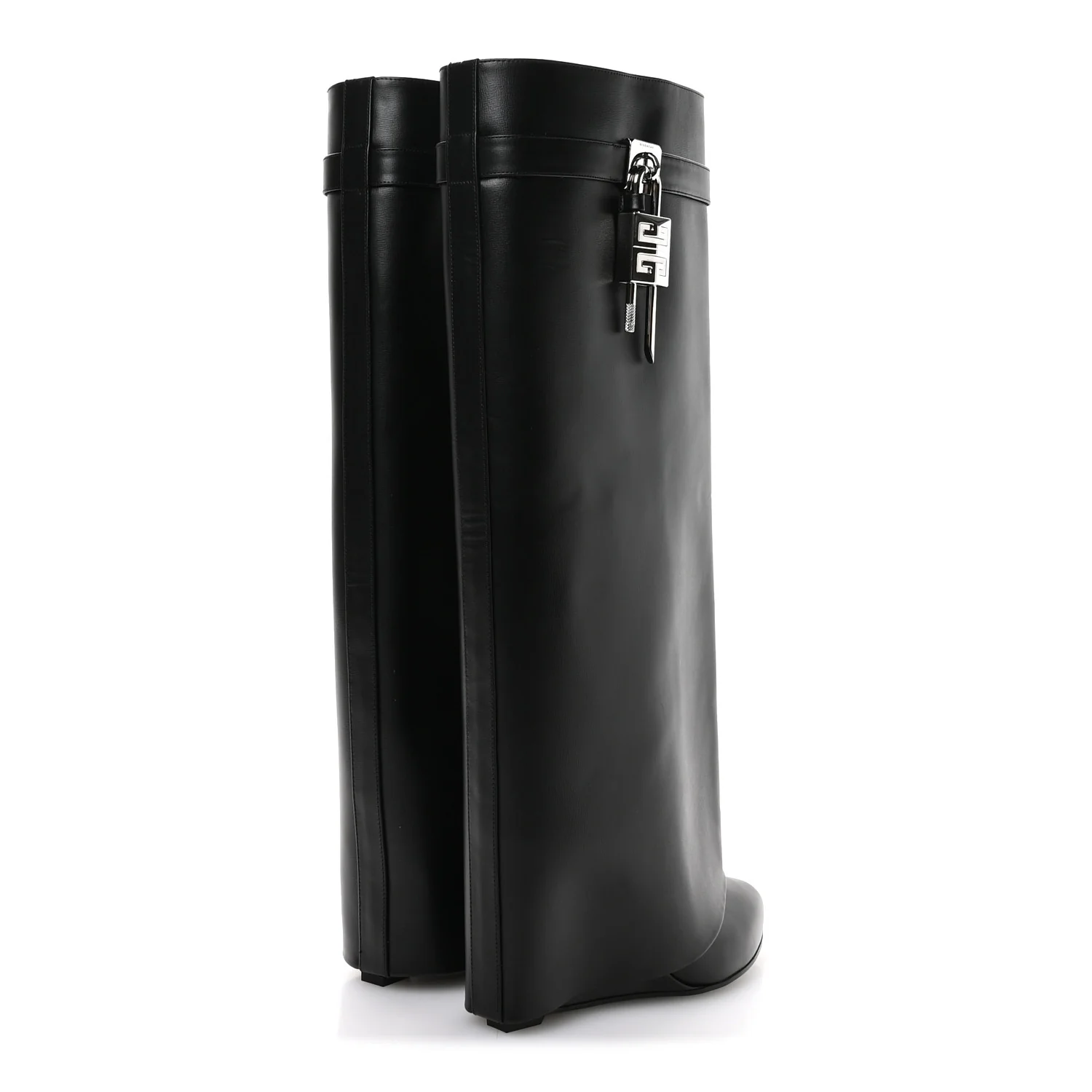 Calfskin Shark Lock Wide Fit Pant Boots 37 Black - Top Club