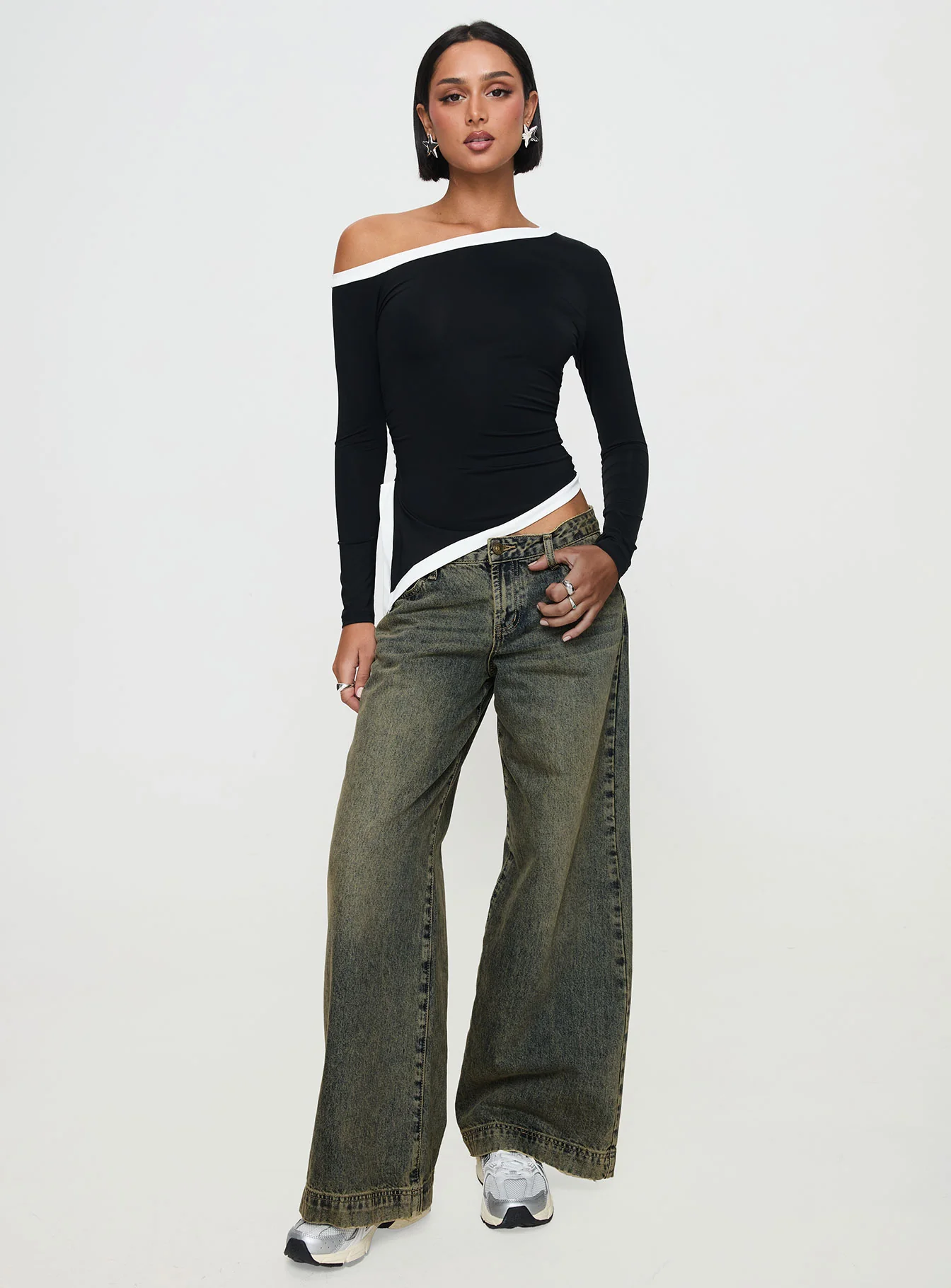 Fake Smile Long Sleeve Top Black