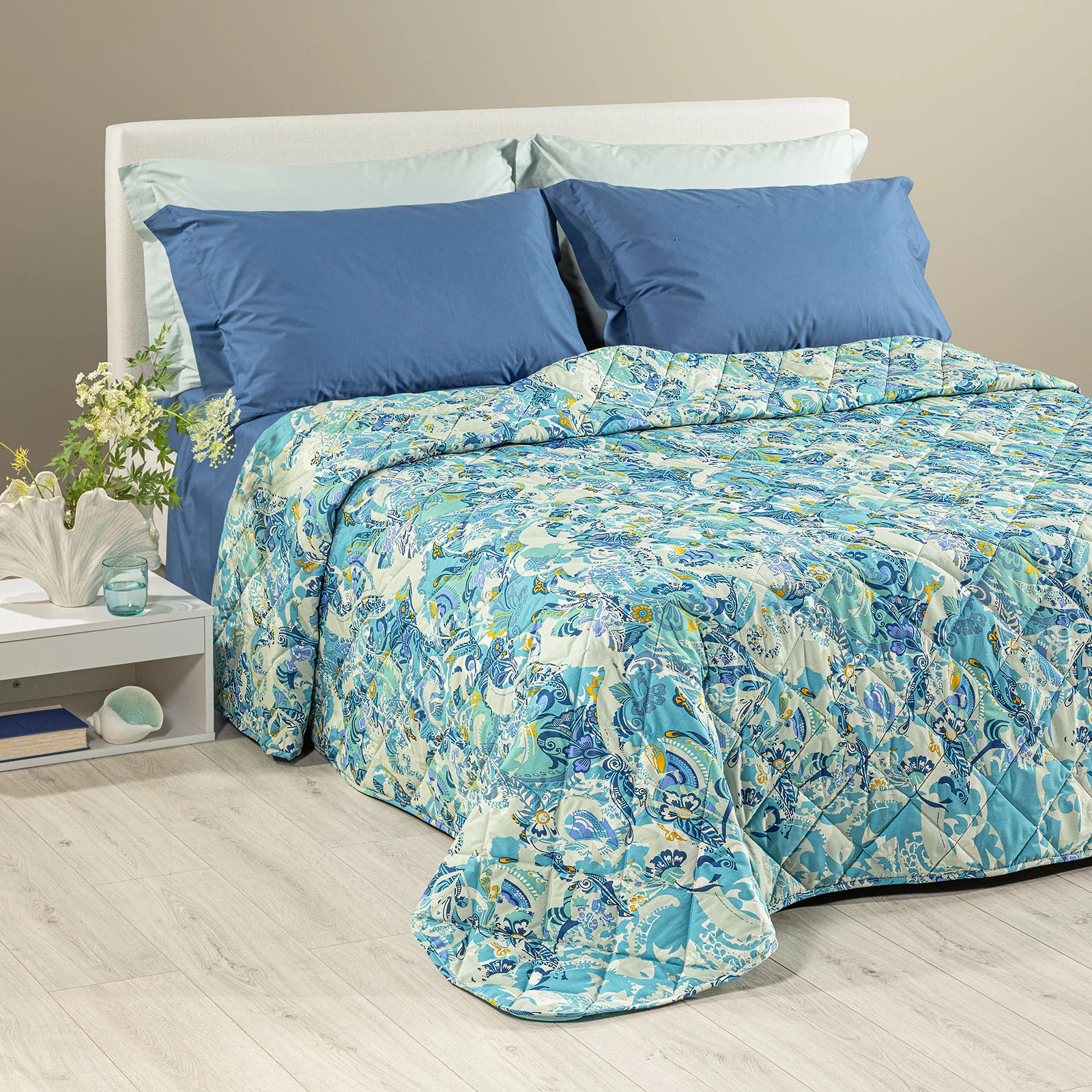 Copriletto Trapuntato In Cotone Laos Matrimoniale Oro Caleffi